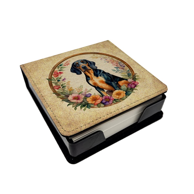 Coonhound and Flowers PU Leather Note Paper Holder