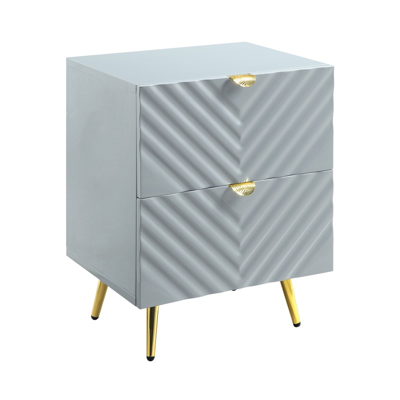Gaines Nightstand, Gray High Gloss Finish