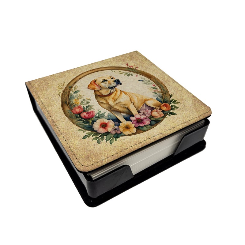 Yellow Labrador Retriever and Flowers PU Leather Note Paper Holder