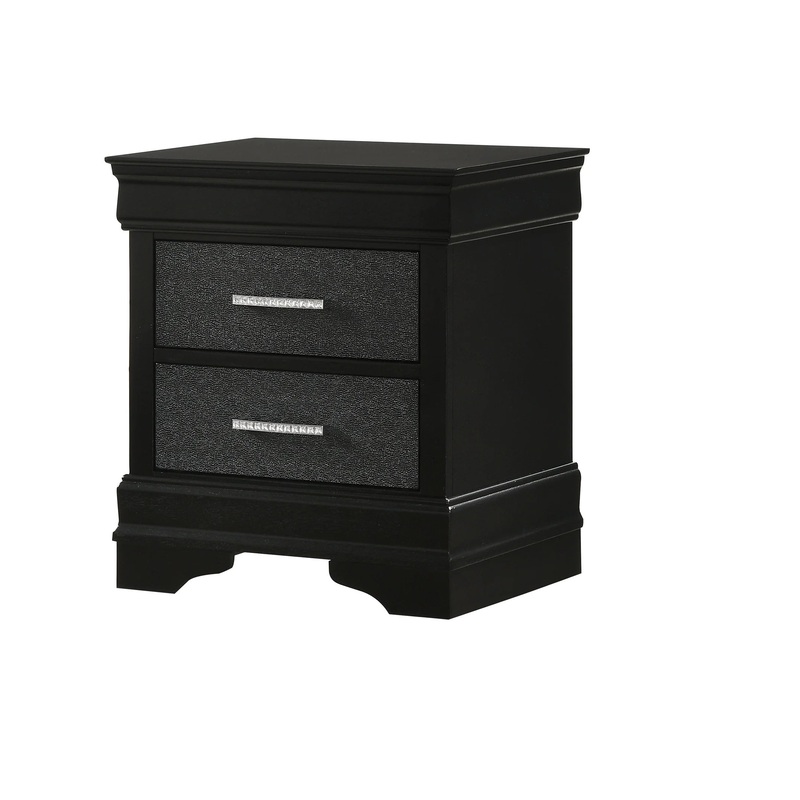 1pc Modern Glam Style Two Drawers Nightstand Black Finish Solid Wood Crystal-Like Button Tufted