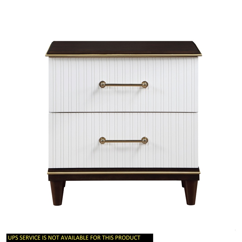 Contemporary White and Cherry Finish 1pc Two Drawers Nightstand 2-Tone Finish with Gold Trim Modern Bedroom Furniture