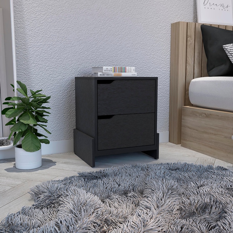 Haines Nightstand with 2-Drawers, End Table with Sturdy Base, Black