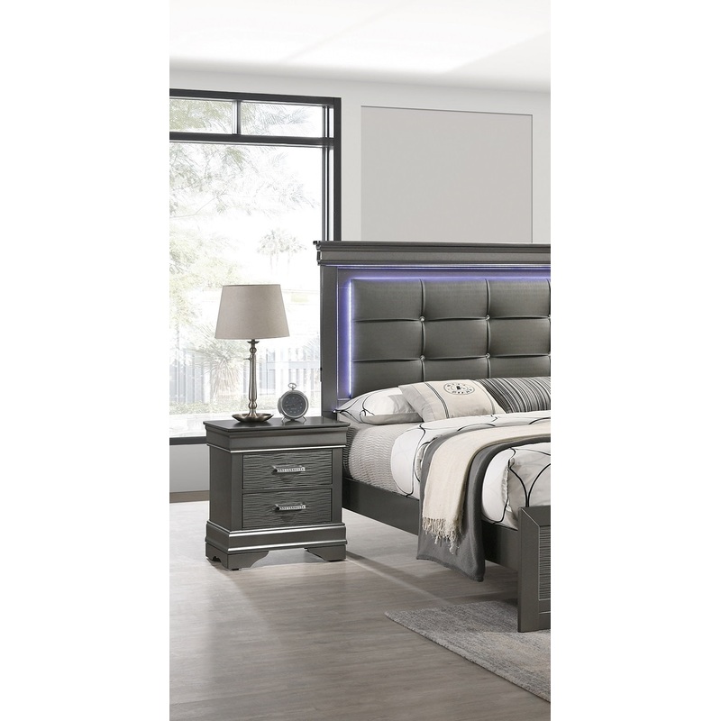 Modern Grey Transitional Wooden Nightstand Bedside Table 2x Drawers Bedroom Furniture