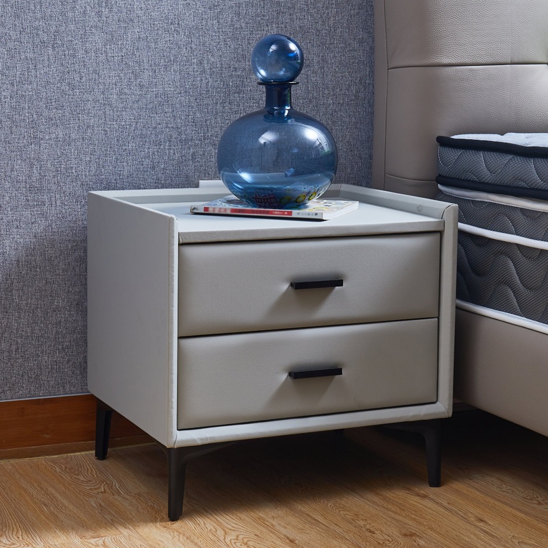 Nightstand, Modern Nightstand with 2 Drawers, Night Stand with PU Leather and Hardware Legs, End Table, Bedside Cabinet for Living Room/Bedroom (Beige)