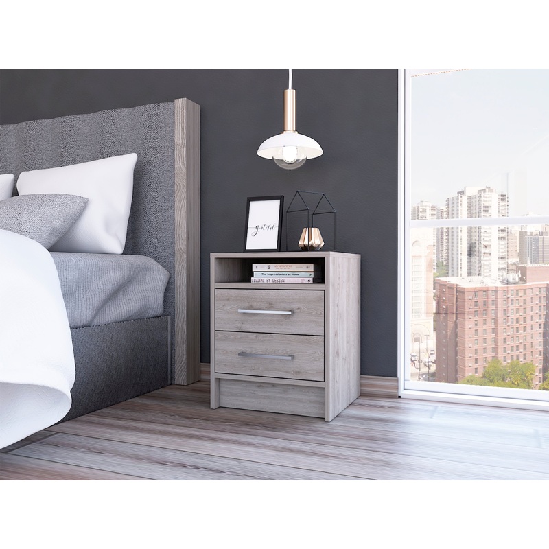 Rowley 2-Drawer 1-Shelf Rectangle Nightstand Light Grey