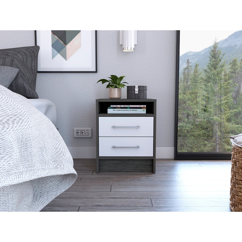 Rowley 2-Drawer 1-Shelf Rectangle Nightstand Smokey Oak and White