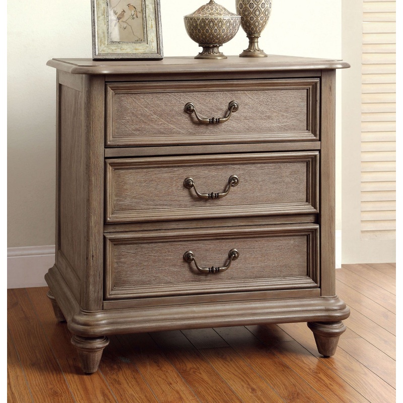Rustic Natural Tone Finish Solid wood 1pc Nightstand Brass Hanging Pull Ball Bearing Metal Glides Bedroom Bedside Table