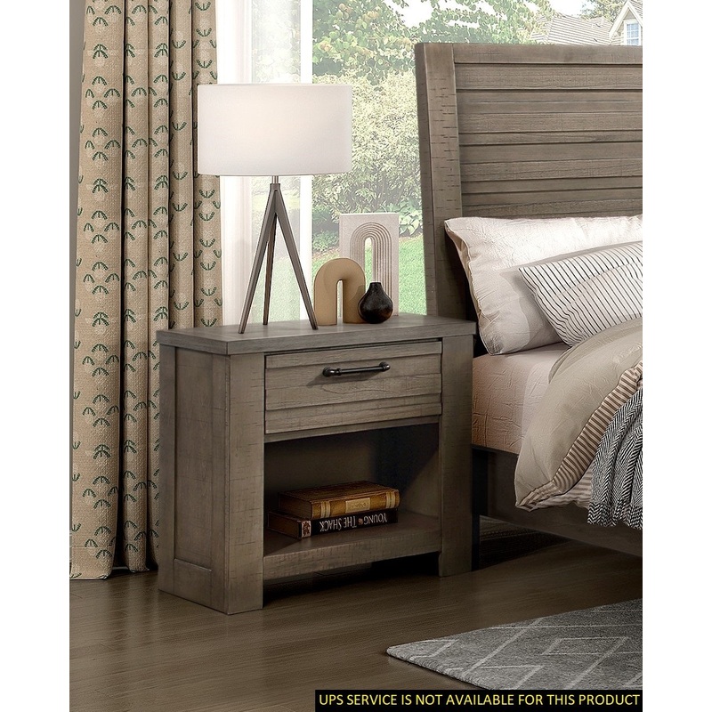 Rustic Style 1pc Gray Nightstand of Drawer and Storage Cubby Metal Hardware Wooden Bedroom Furniture