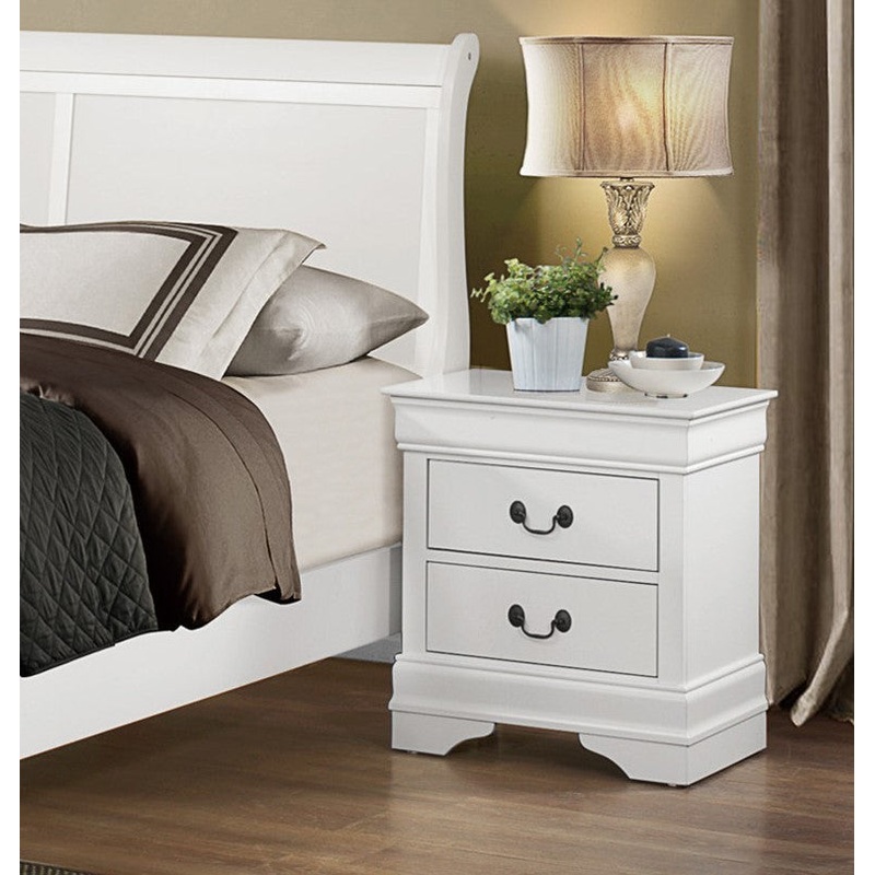 Traditional Design White Finish Nightstand 1pc Antique Drop Handles Drawers Bed Side Table Bedroom Furniture