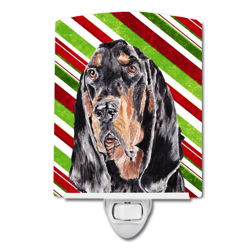 Black and Tan Coonhound Candy Cane Christmas Ceramic Night Light SC9609CNL