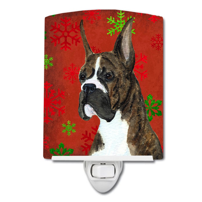 Boxer Red and Green Snowflakes Holiday Christmas Ceramic Night Light SS4715CNL