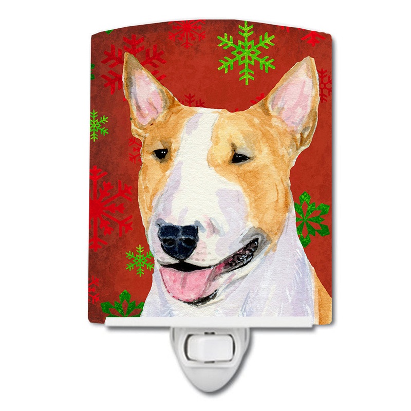 Bull Terrier Red and Green Snowflakes Holiday Christmas Ceramic Night Light SS4703CNL