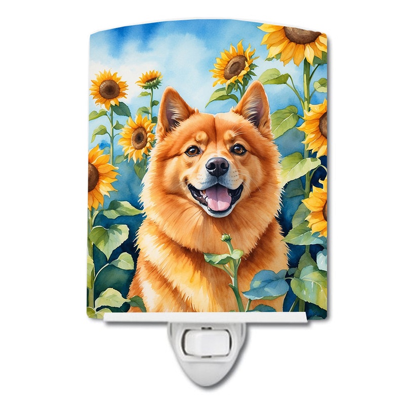Finnish Spitz in Sunflowers Ceramic Night Light
