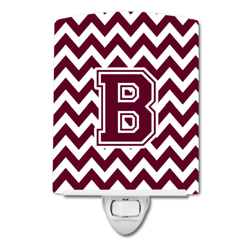 Letter B Chevron Maroon and White  Ceramic Night Light CJ1051-BCNL