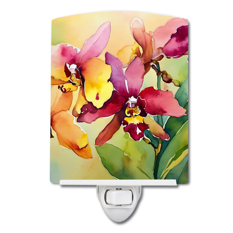 Orchids in Watercolor Ceramic Night Light