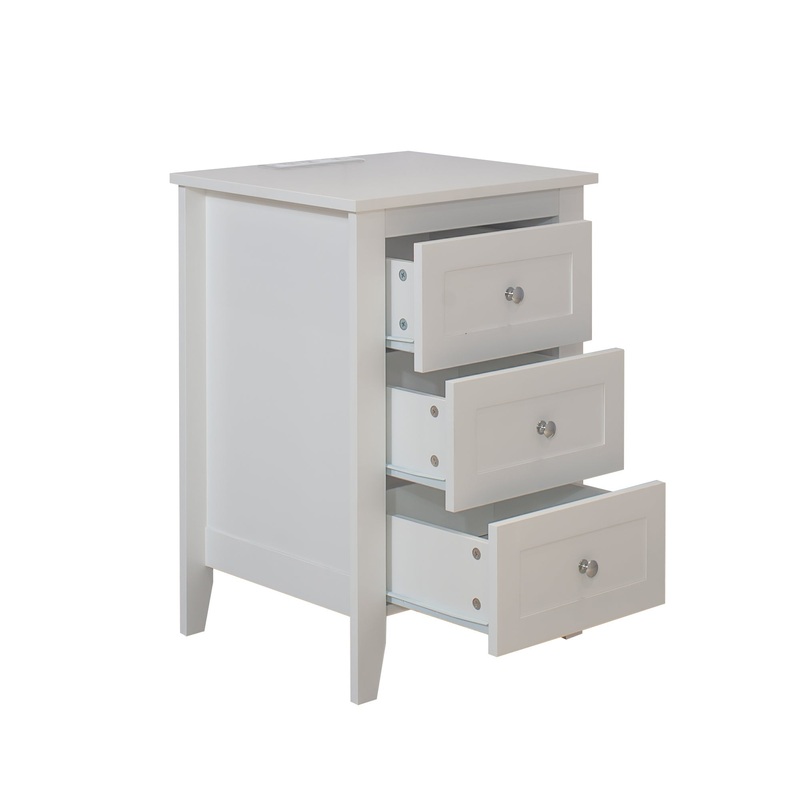 White 3 Drawer Nightstand with Charging Station and USB Ports & Power Outlets, Wooden Bed Side Table/End Table Modern Night Stands for Bedrooms