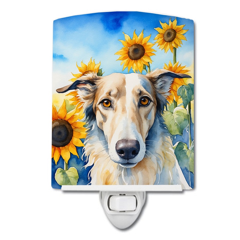 Borzoi in Sunflowers Ceramic Night Light