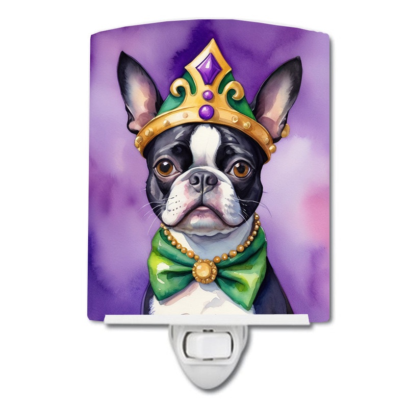 Boston Terrier King of Mardi Gras Ceramic Night Light