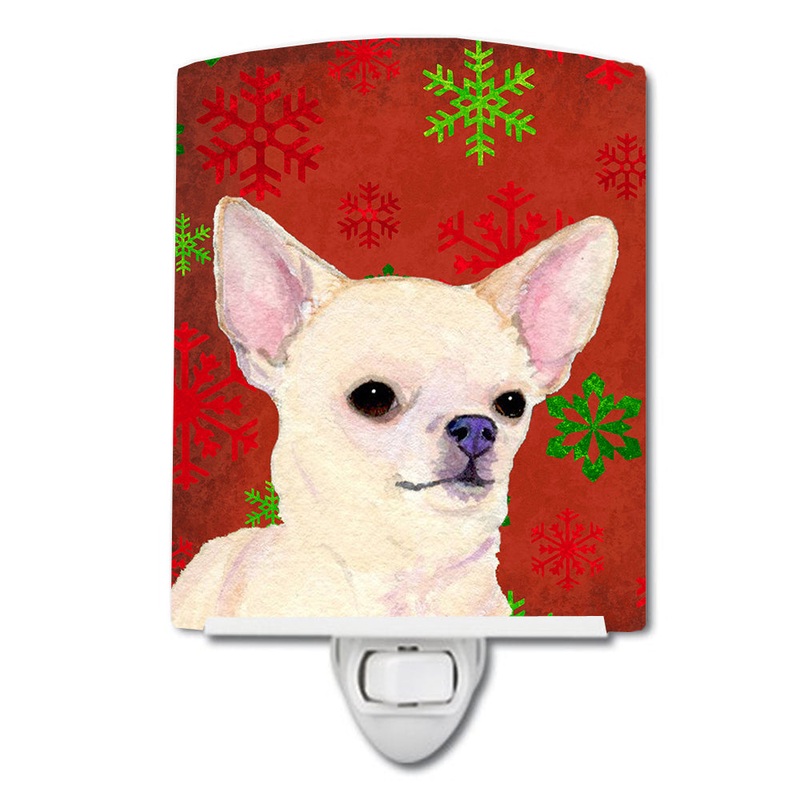 Chihuahua Red and Green Snowflakes Holiday Christmas Ceramic Night Light SS4679CNL