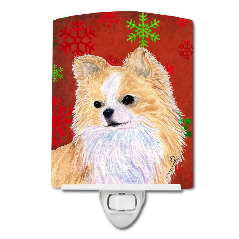 Chihuahua Red and Green Snowflakes Holiday Christmas Ceramic Night Light SS4680CNL