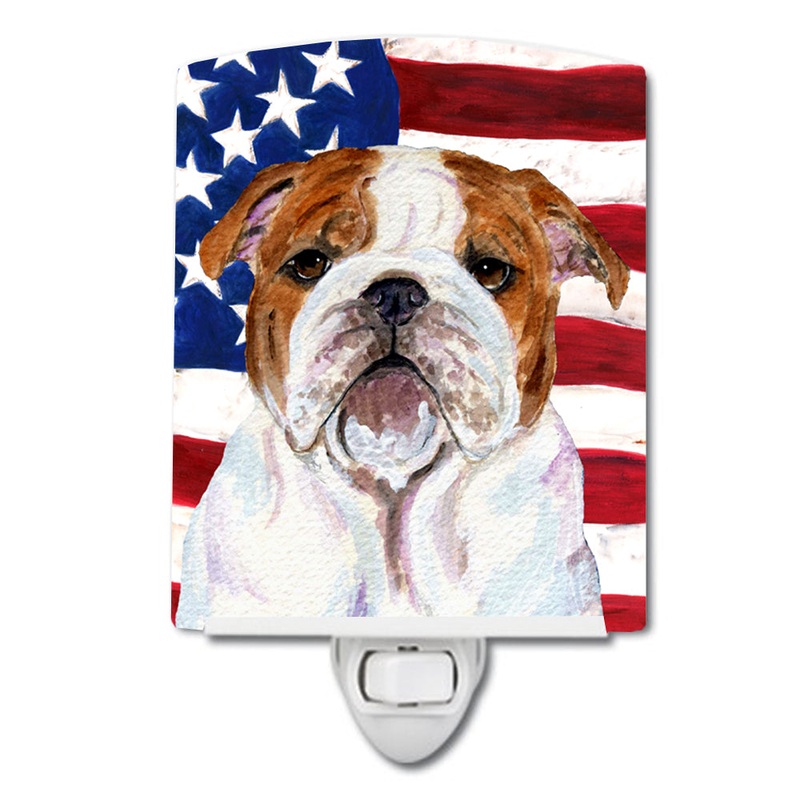 USA American Flag with Bulldog English Ceramic Night Light SS4046CNL