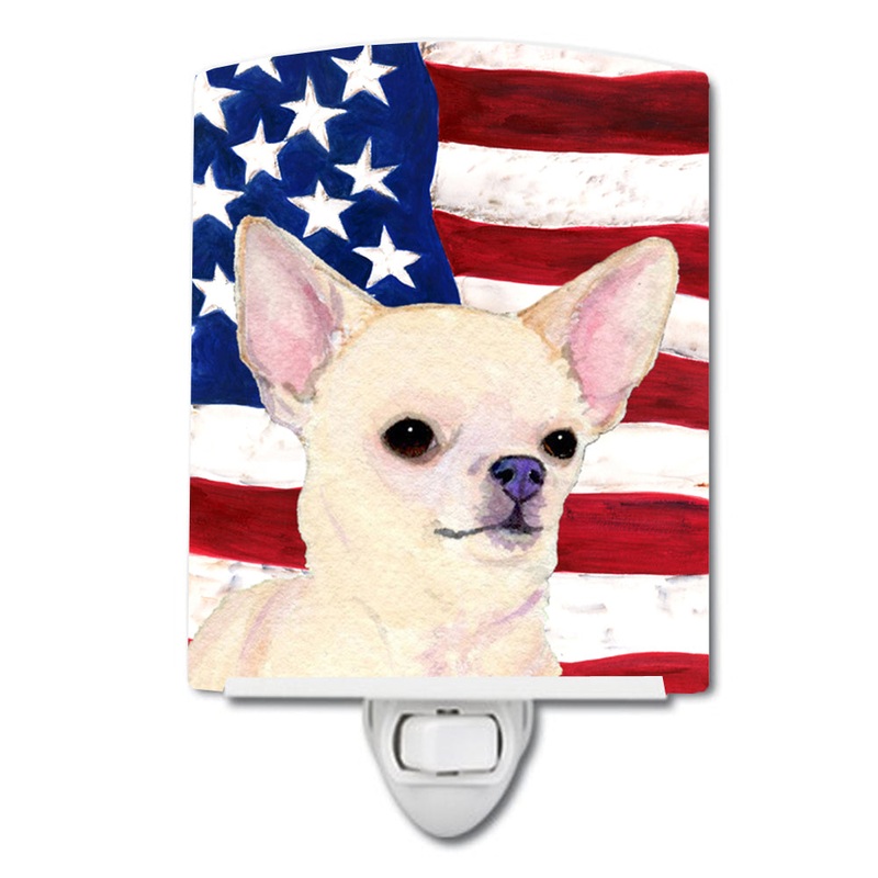 USA American Flag with Chihuahua Ceramic Night Light SS4228CNL