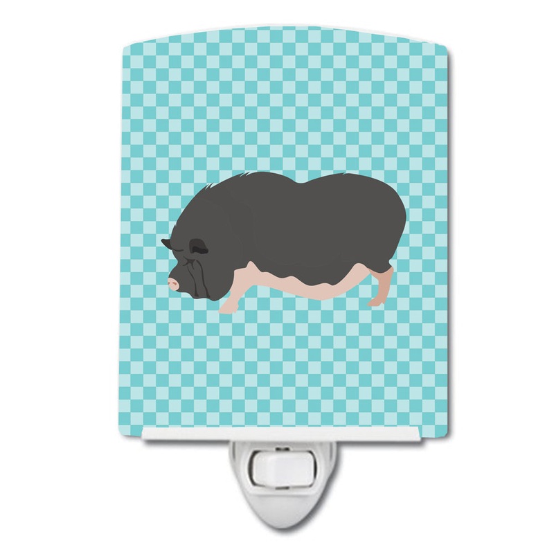 Vietnamese Pot-Bellied Pig Blue Check Ceramic Night Light BB8115CNL