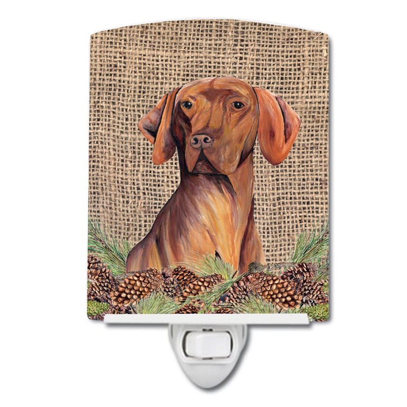 Vizsla Faux Burlap and Pine cones Ceramic Night Light SC9044CNL