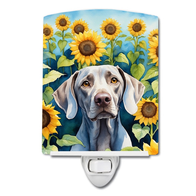 Weimaraner in Sunflowers Ceramic Night Light