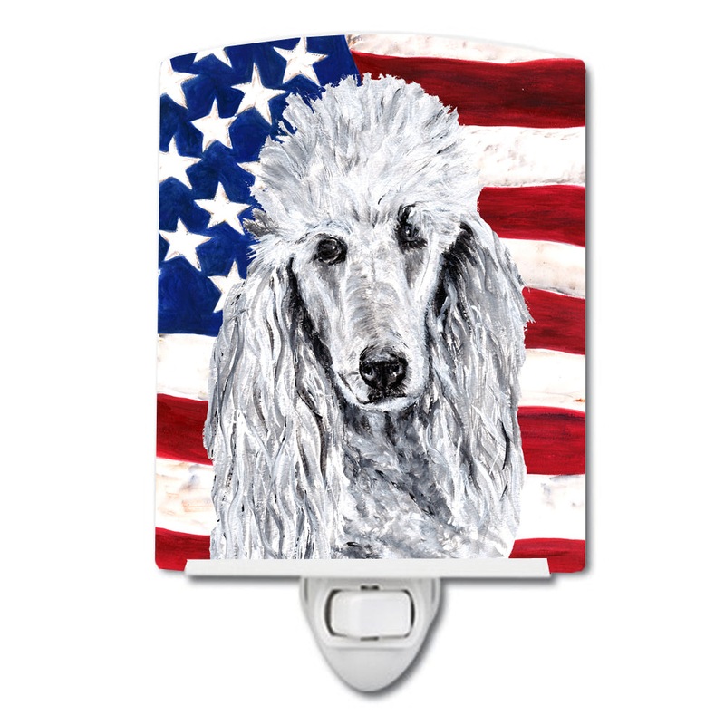White Standard Poodle with American Flag USA Ceramic Night Light SC9631CNL