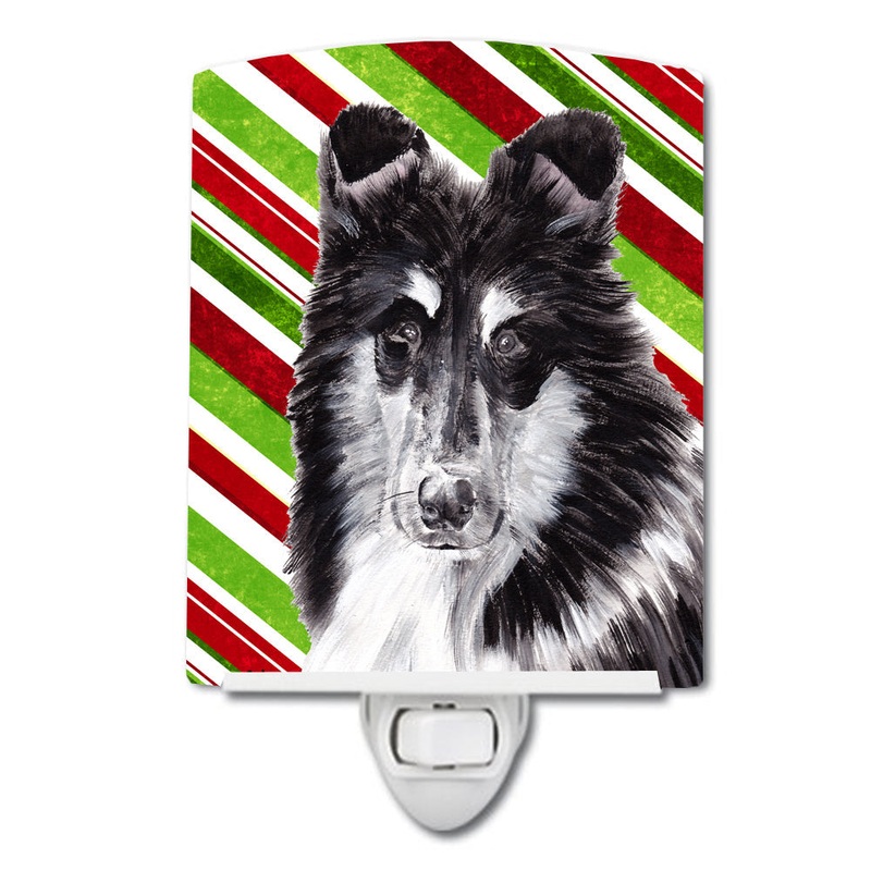 Black and White Collie Candy Cane Christmas Ceramic Night Light SC9798CNL
