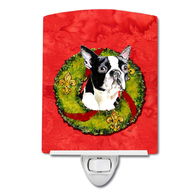 Boston Terrier Christmas Wreath Ceramic Night Light SC9097CNL
