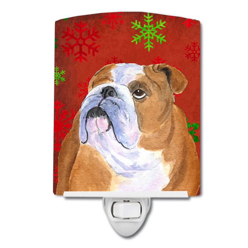 Bulldog English Red and Green Snowflakes Holiday Christmas Ceramic Night Light SS4698CNL