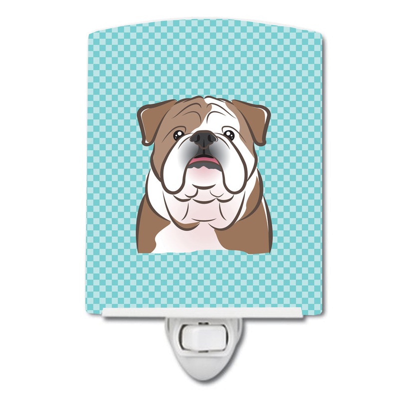 Checkerboard Blue English Bulldog  Ceramic Night Light BB1157CNL
