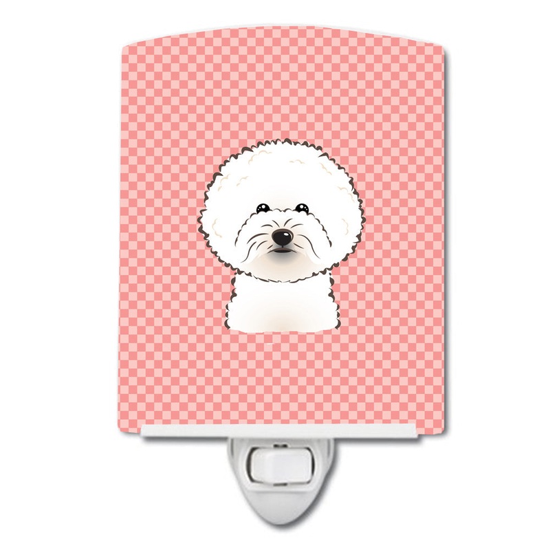 Checkerboard Pink Bichon Frise Ceramic Night Light BB1217CNL