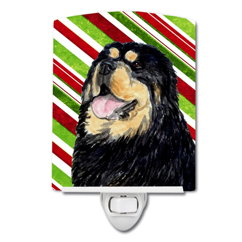 Tibetan Mastiff Candy Cane Holiday Christmas Ceramic Night Light SS4581CNL