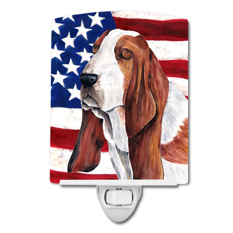USA American Flag with Basset Hound Ceramic Night Light SC9004CNL
