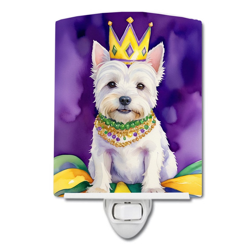 Westie King of Mardi Gras Ceramic Night Light