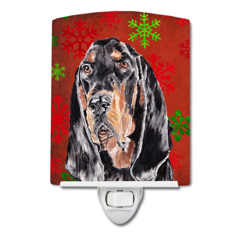 Black and Tan Coonhound Red Snowflakes Holiday Ceramic Night Light SC9581CNL