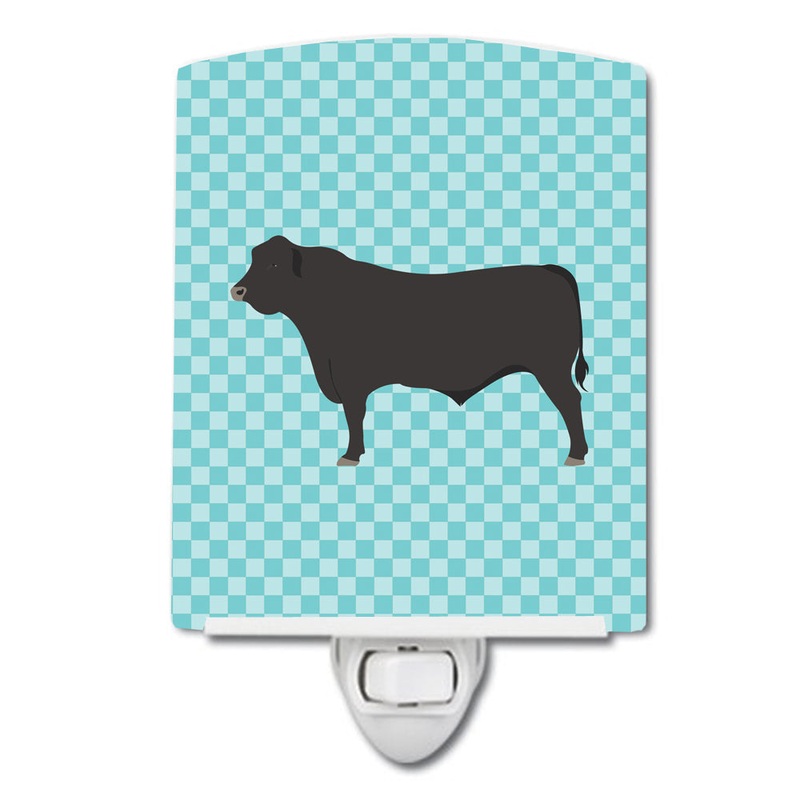 Black Angus Cow Blue Check Ceramic Night Light BB8002CNL