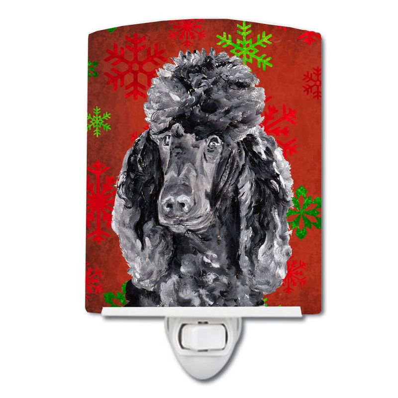Black Standard Poodle Red Snowflakes Holiday Ceramic Night Light SC9746CNL