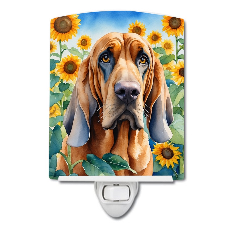 Bloodhound in Sunflowers Ceramic Night Light