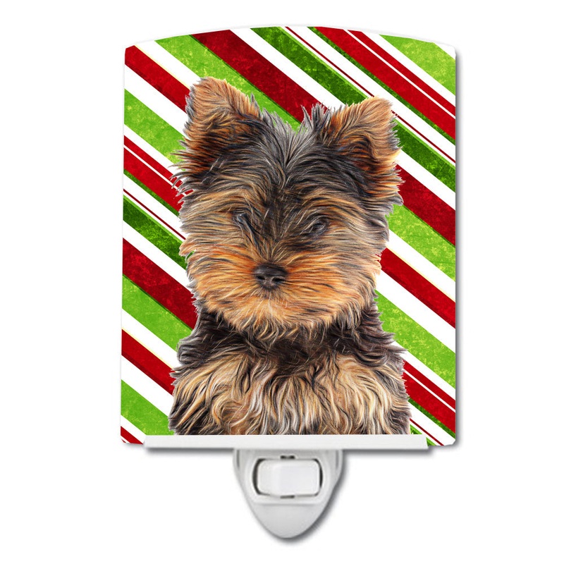 Candy Cane Holiday Christmas Yorkie Puppy / Yorkshire Terrier Ceramic Night Light KJ1174CNL