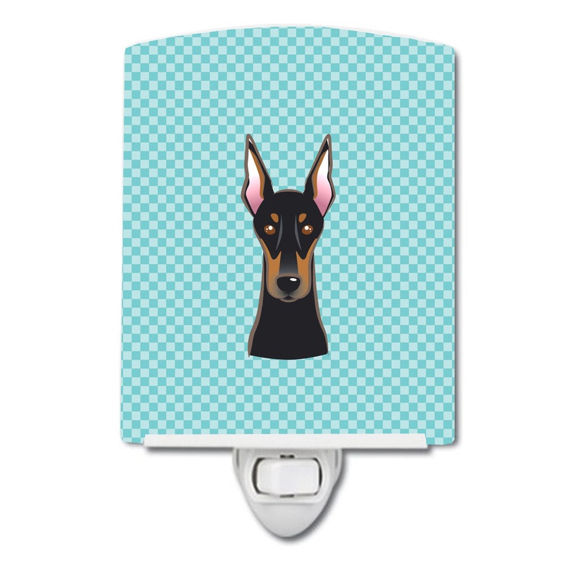 Checkerboard Blue Doberman Ceramic Night Light BB1183CNL