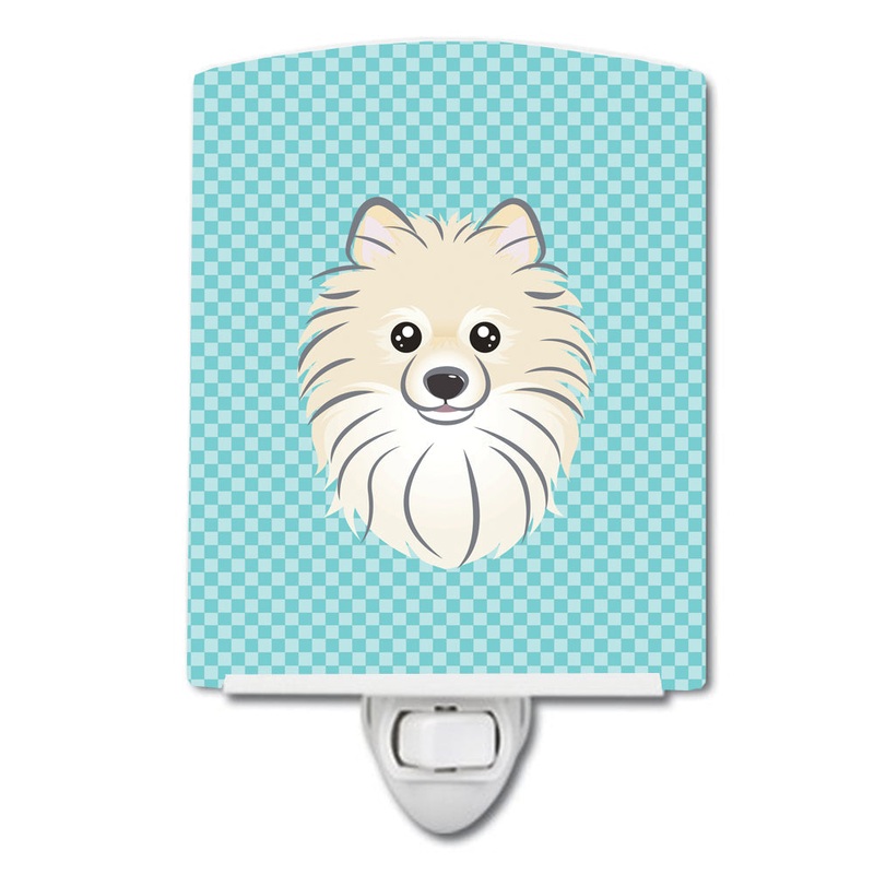 Checkerboard Blue Pomeranian Ceramic Night Light BB1145CNL