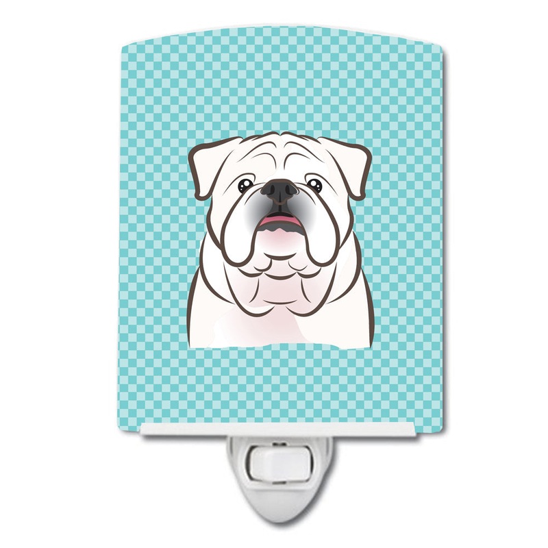 Checkerboard Blue White English Bulldog  Ceramic Night Light BB1158CNL