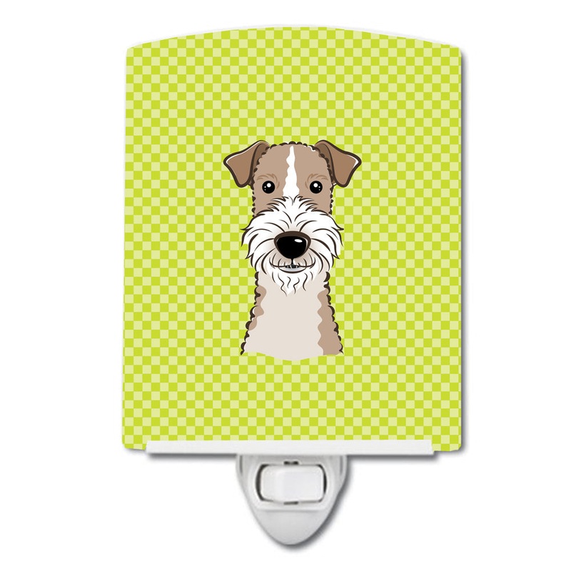 Checkerboard Lime Green Wire Haired Fox Terrier Ceramic Night Light BB1309CNL