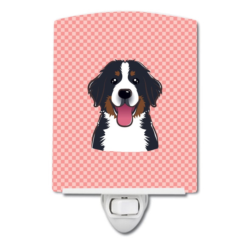 Checkerboard Pink Bernese Mountain Dog Ceramic Night Light BB1237CNL
