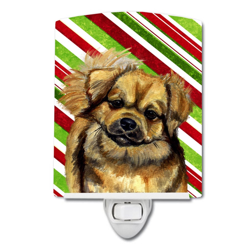 Tibetan Spaniel Candy Cane Holiday Christmas Ceramic Night Light LH9259CNL