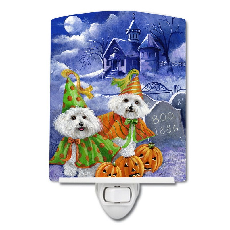 Bichon Frise Halloween Haunted House Ceramic Night Light PPP3022CNL